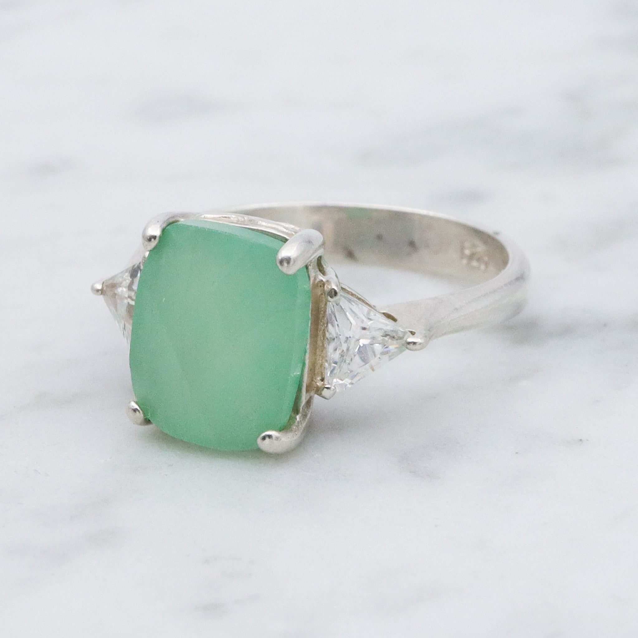 Vintage sterling silver chalcedony & cubic zirconia cocktail ring, sz 7